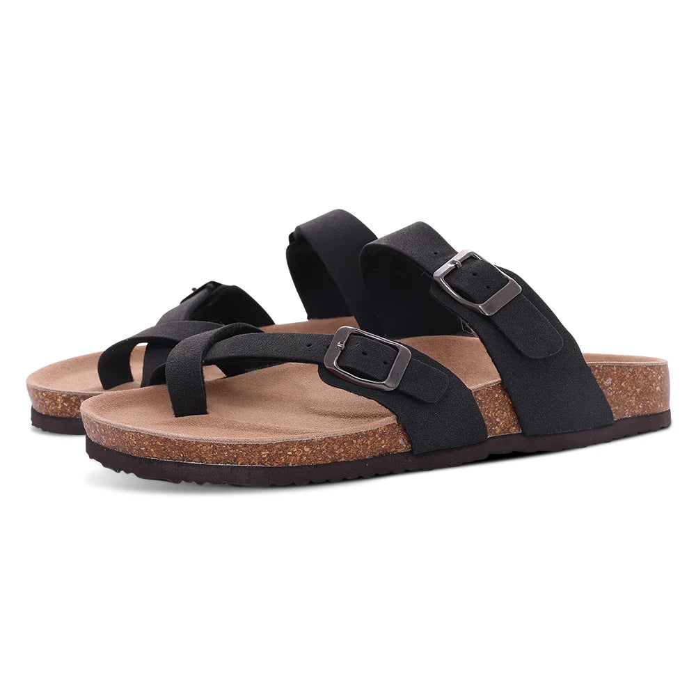 Shevalues New Fashion Cork Sandals Women Classic Cork Suede Footbed Slippers Female Summer Beach Sandals With Adjustable Buckle