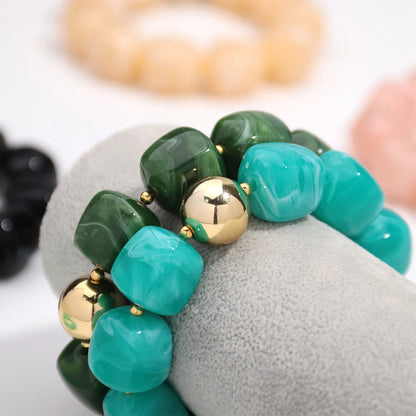 Acrylic Square Beads Elastic Bracelets for Women Boho Irregular Stone Shape Beaded Handmade Bracelet Bangle Retro Jewelry Gifts