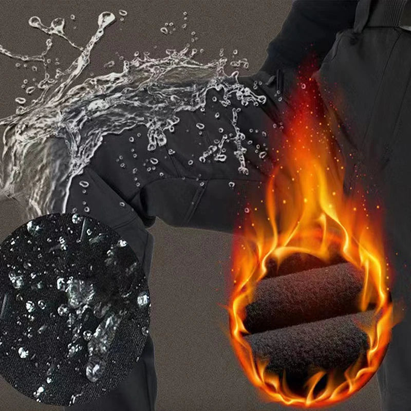 Men Winter Autumn Fleece Waterproof Cargo Pants Hiking Camping Softshell Climbing Casual Warm Tactical Military Combat Trousers