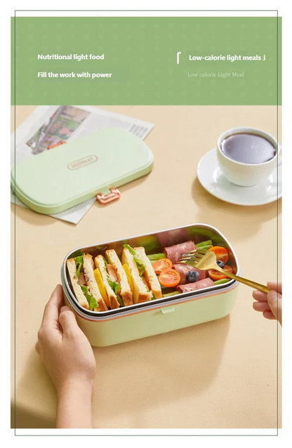 HOMEFISH Stainless Steel Electric Lunch Box Food Warmer Bento Box Water-Free Heating Office Lunch Container with Built-In Heater