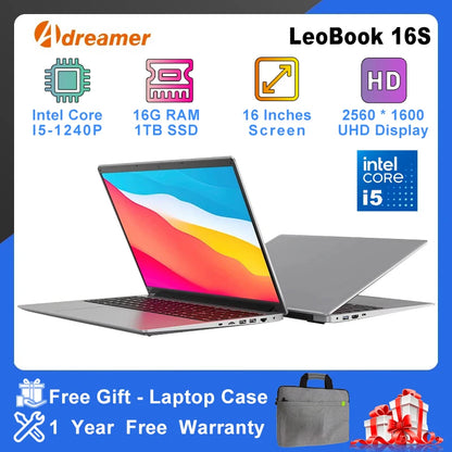 Adreamer 16 Inch Laptop LeoBook16S 2560*1600 IPS 60Hz CPU Intel Core i5-1240P 16GB RAM SSD 1TB 16" Business Desktop Laptop