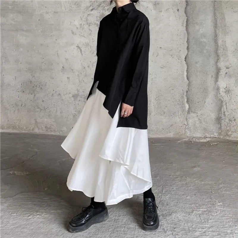 Women Skirts Gothic Irregular Skirts Pants Women High Waist White Black Long Skirts Female Pleated Skirts Culottes Women Clothes