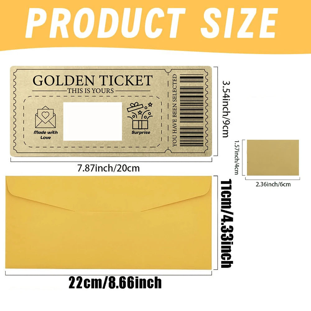 3pcs/set Golden Ticket Scratch Card Scratch-off Travel Ticket Set with Envelopes Surprise Reveal Ticket Gift for Valentine's Day