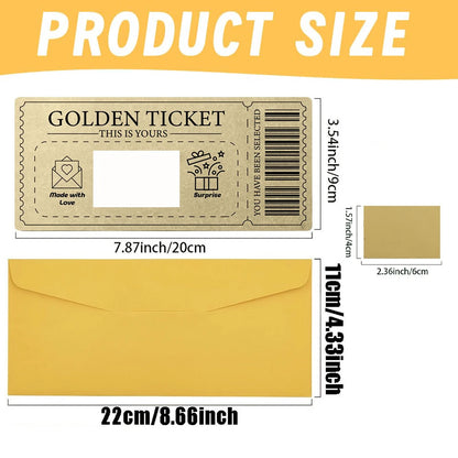 3pcs/set Golden Ticket Scratch Card Scratch-off Travel Ticket Set with Envelopes Surprise Reveal Ticket Gift for Valentine's Day