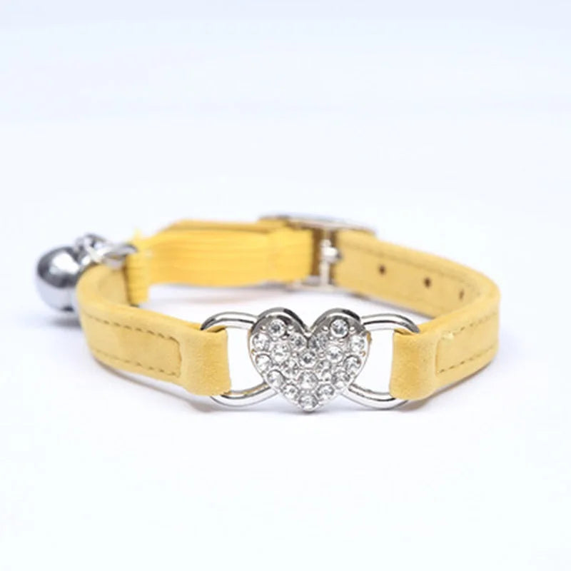 Heart Shaped Cat Collar With Bell Safety Elastic Adjustable Collar Soft Cat Crystal Collar For Kitten Puppy Pet Supplies