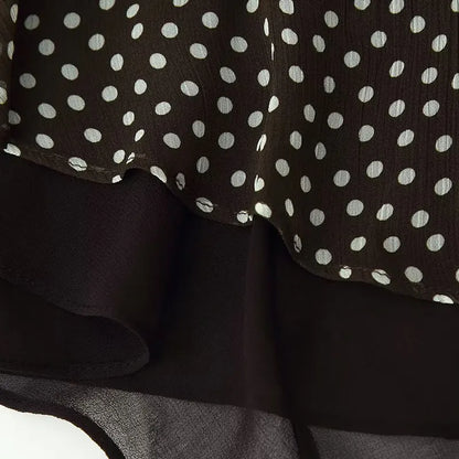 Nlzgmsj 2026 Spring Summer Women's Vintage Black Polka Dot Ruffle Hem Skirt  Asymmetrical Hem Midi Skirt