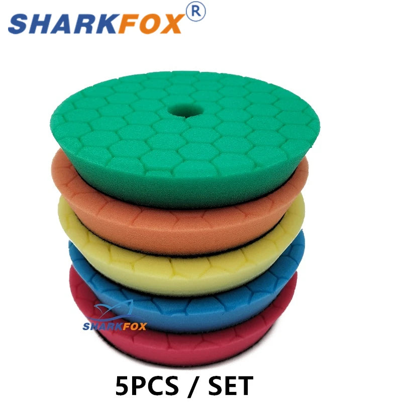 Sharkfox Polishing Pads 3/5/6 Inch Germany Foam Buff Sponge Pads Auto Car Buffing Pad Set for DA/RO Polisher Buffer Tools