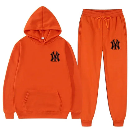 Men's running and fitness fashion casual sportswear set for autumn and winter, hooded sweatshirt + jogging pants two-piece set