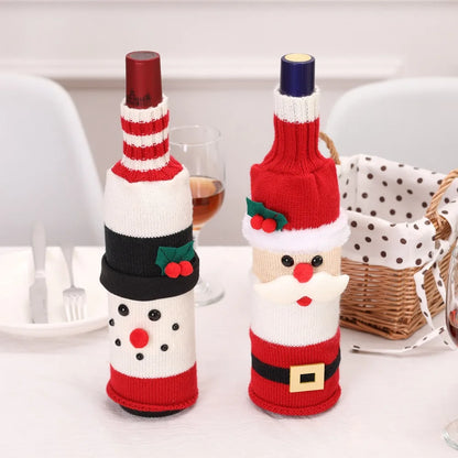 2024 Christmas Knitted Wool Red Wine Bottle Cover Ornament Table Dress Up Home Christmas Decor Hotel Restaurant Festivals Decor