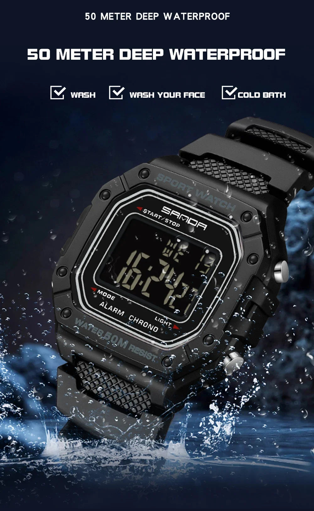 SANDA 2156 Fashion Men's Watches Waterproof Sports Watch For Man Military S-style Shock Stopwatch Shockproof Digital Wristwatch
