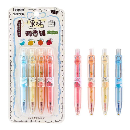 4 Pcs Fun Fruit Scented Pocket Pens 0.5mm Colorful Quick-Drying Gel Pen Fashion Simple Transparent Journaling Drawing Pen