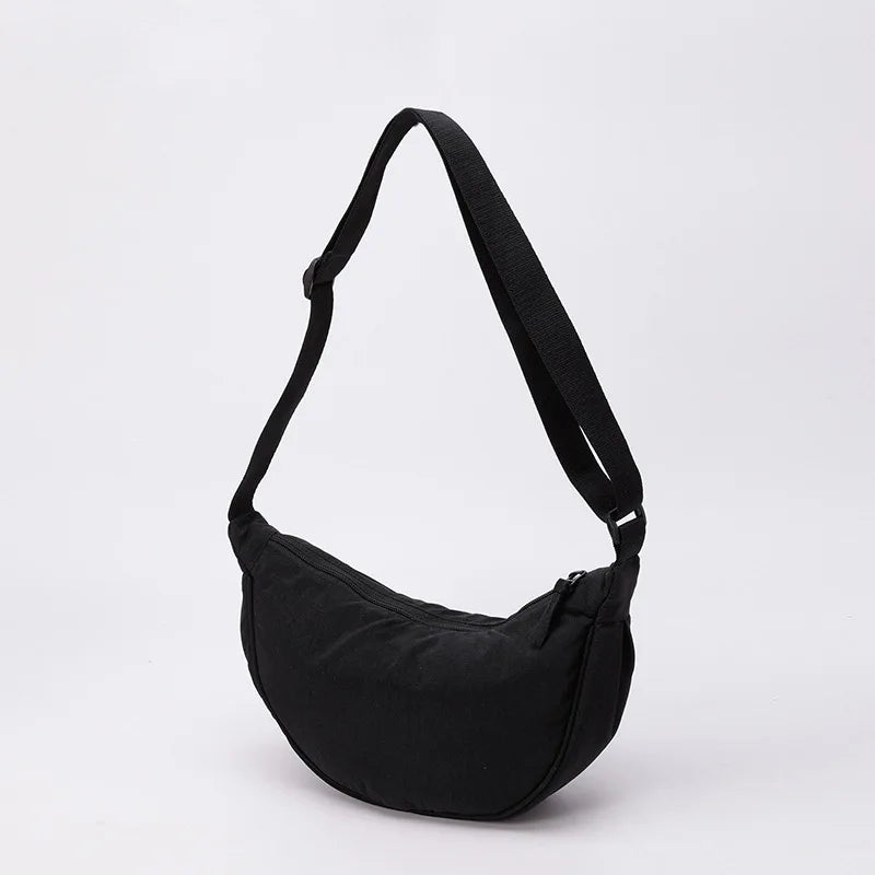 Nylon fabric zipper crossbody bag for men and women, crescent-shaped dumpling bag under the armpits, large capacity