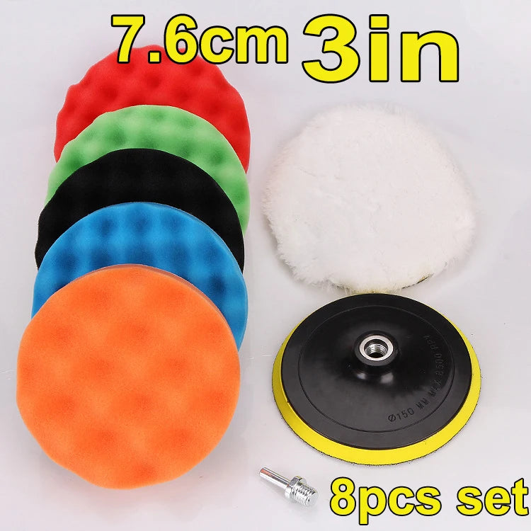 8Pcs 3-7Inch Foam Polishing Pad Set Thread Buffing Disc with Drill Adaptor for Auto Car Polisher Detailing Power Tools