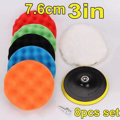 8Pcs 3-7Inch Foam Polishing Pad Set Thread Buffing Disc with Drill Adaptor for Auto Car Polisher Detailing Power Tools