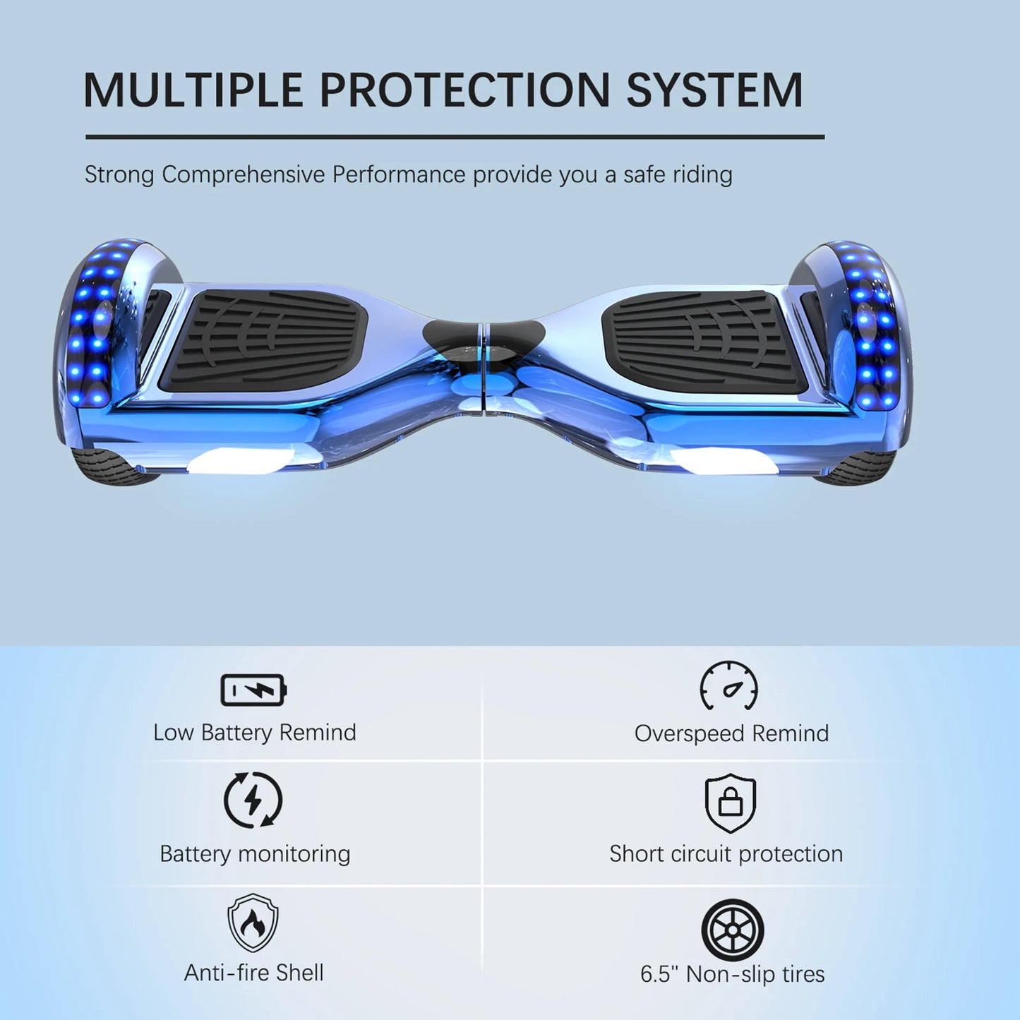 RCB KIDS Hoverboard Two Wheel Self Balancing Scooter 6.5" with Bluetooth Speaker LED Lights Ride On Toy Gift for Kids & Adults