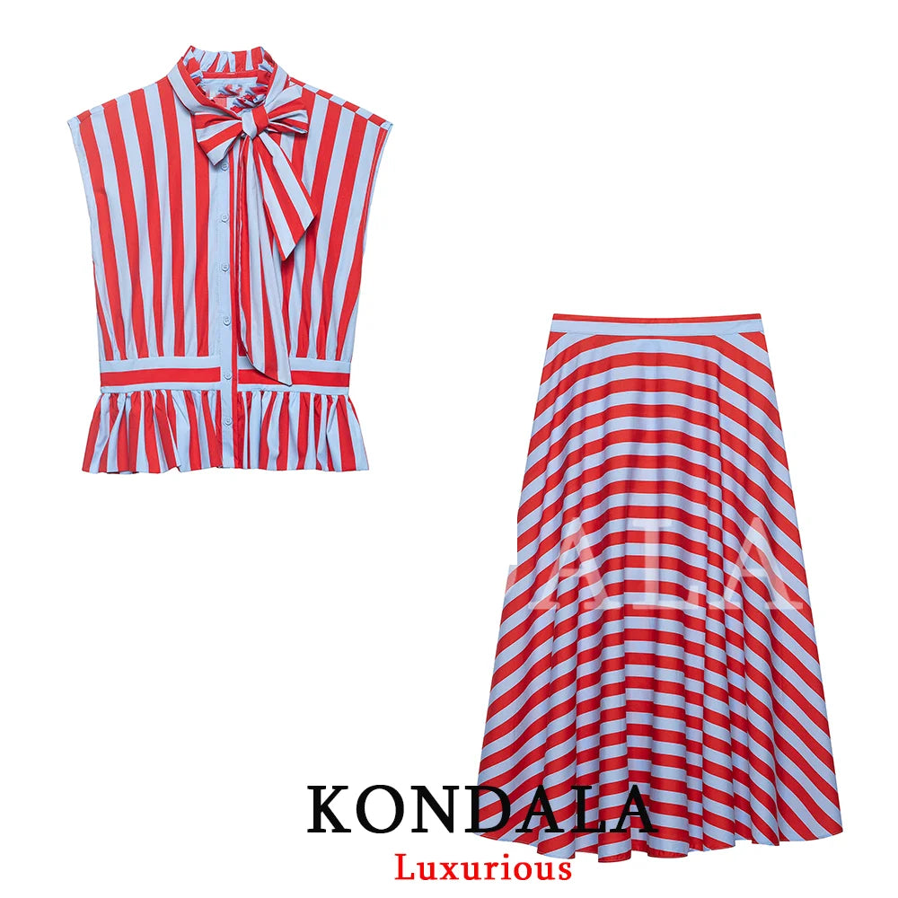 KONDALA Holiday Casual Chic Women Long Skirt Striped Zipper A-Line Draped Skirt Fashion 2026 Summer Fall Night Out Party Skirt