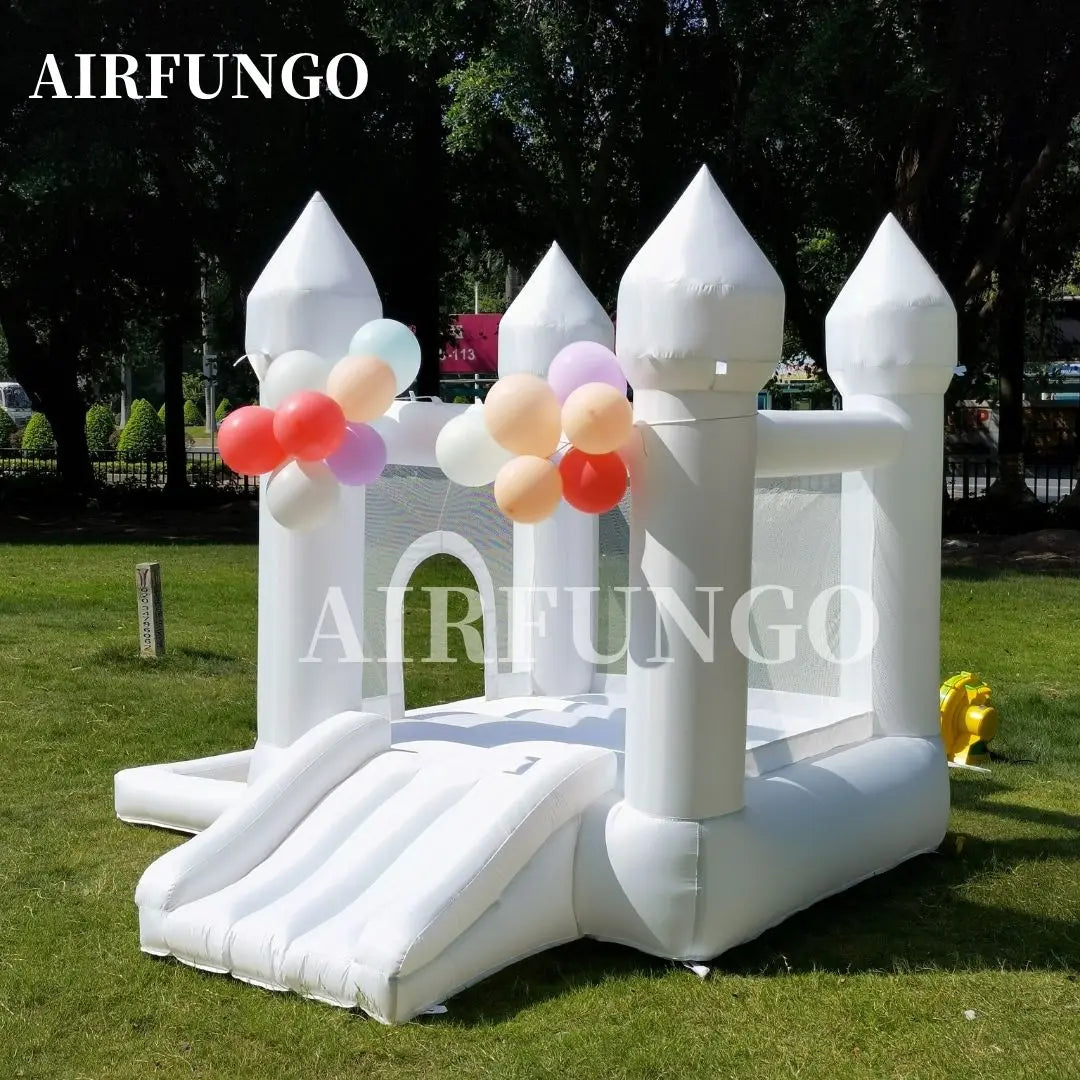 9x9x7ft Toddlers Party Inflatable White Bounce House With Slide And Ball Pit Customization Oxford Bouncy Castle Include Blower