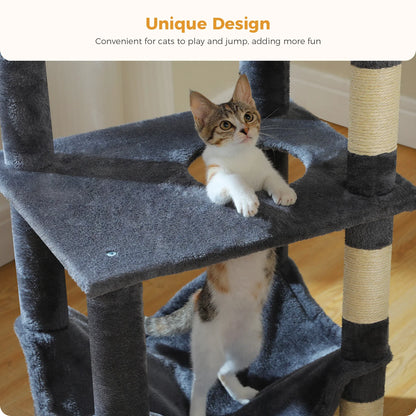 Multi-Level Cat Tree for Indoor Cats Large Cat Tower with Cozy Condo Hammock Sisal Scratching Posts Cat Scratchers Bed Cat Toys