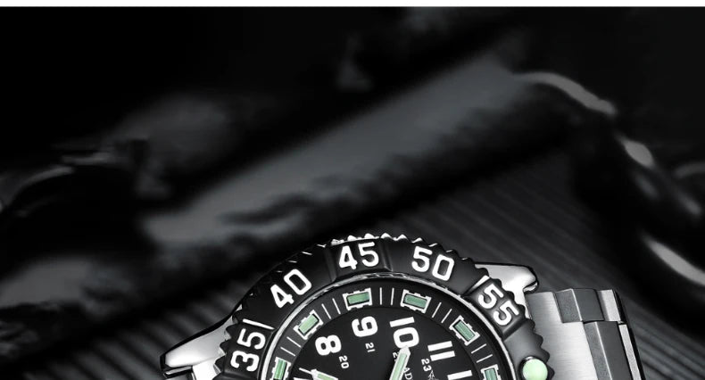 Addies Dive Men Fashion Casual Watch Calendar Display 50m Waterproof Tube Luminous Watch Black Dial Rotating Bezel Quartz Watch