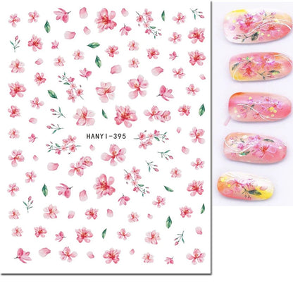 3d Nails Art Decals Spring Fruits Pink Full Tips Peony Magnolia Flowers Adhesive Sliders Stickers Decoration For Nails Manicure