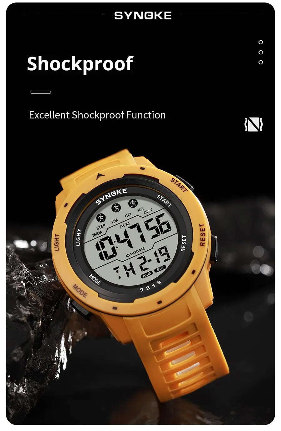 SYNOKE Men Digital Watch Sports Watches Timing Function Alarm Clock Waterproof 50M Digital Watch Military Clock Large Screen