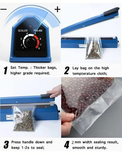 Impulse Bag Sealer Electric Food Heat Sealing Machine for 11 inch Plastic Bags Portable Household Kitchen Packaging Machine