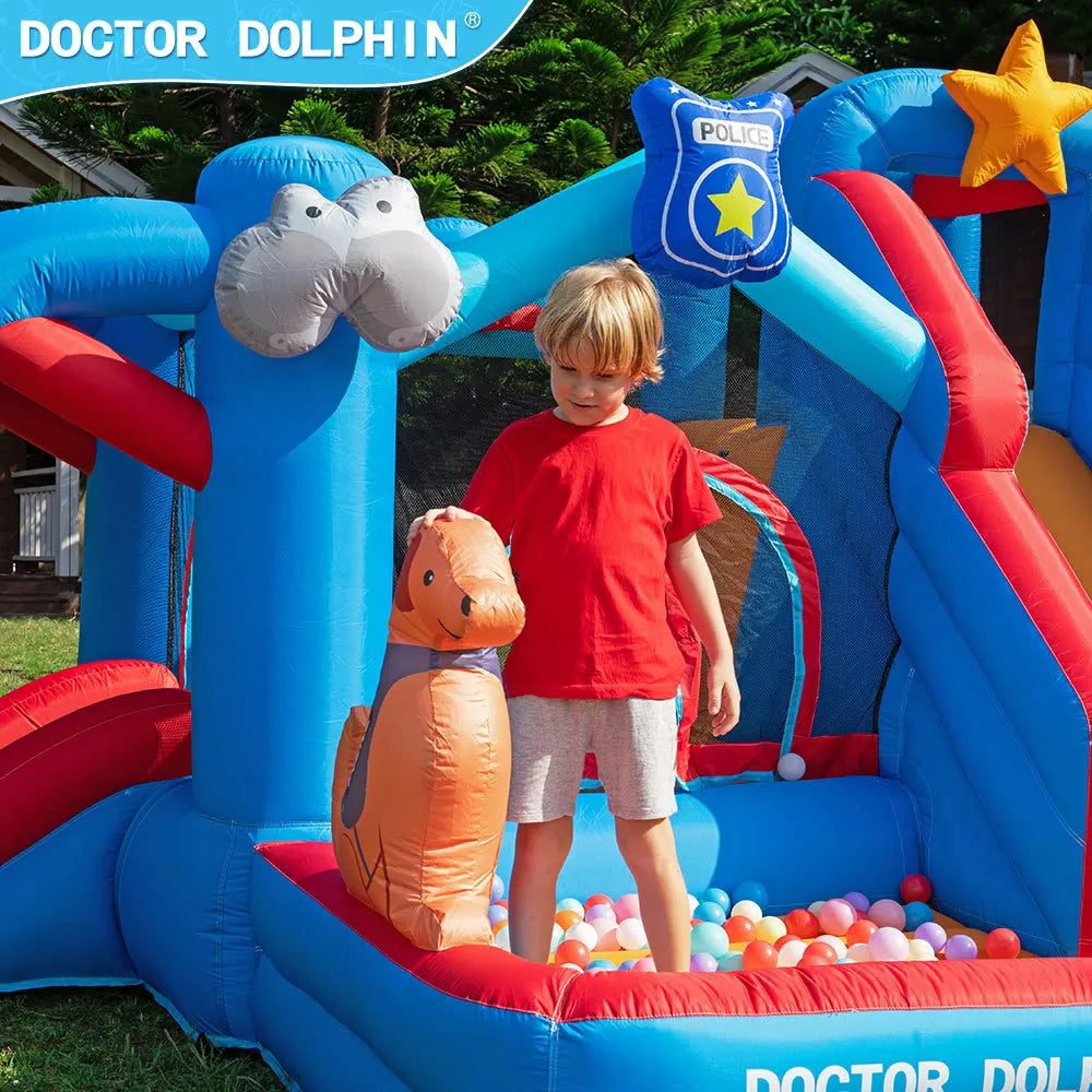 Doctor Dolphin Animal Inflatalbe Bounce House Jumping Castle With Slide Ball Pool Bouncy Castle For Kids Birthday Gift Toys