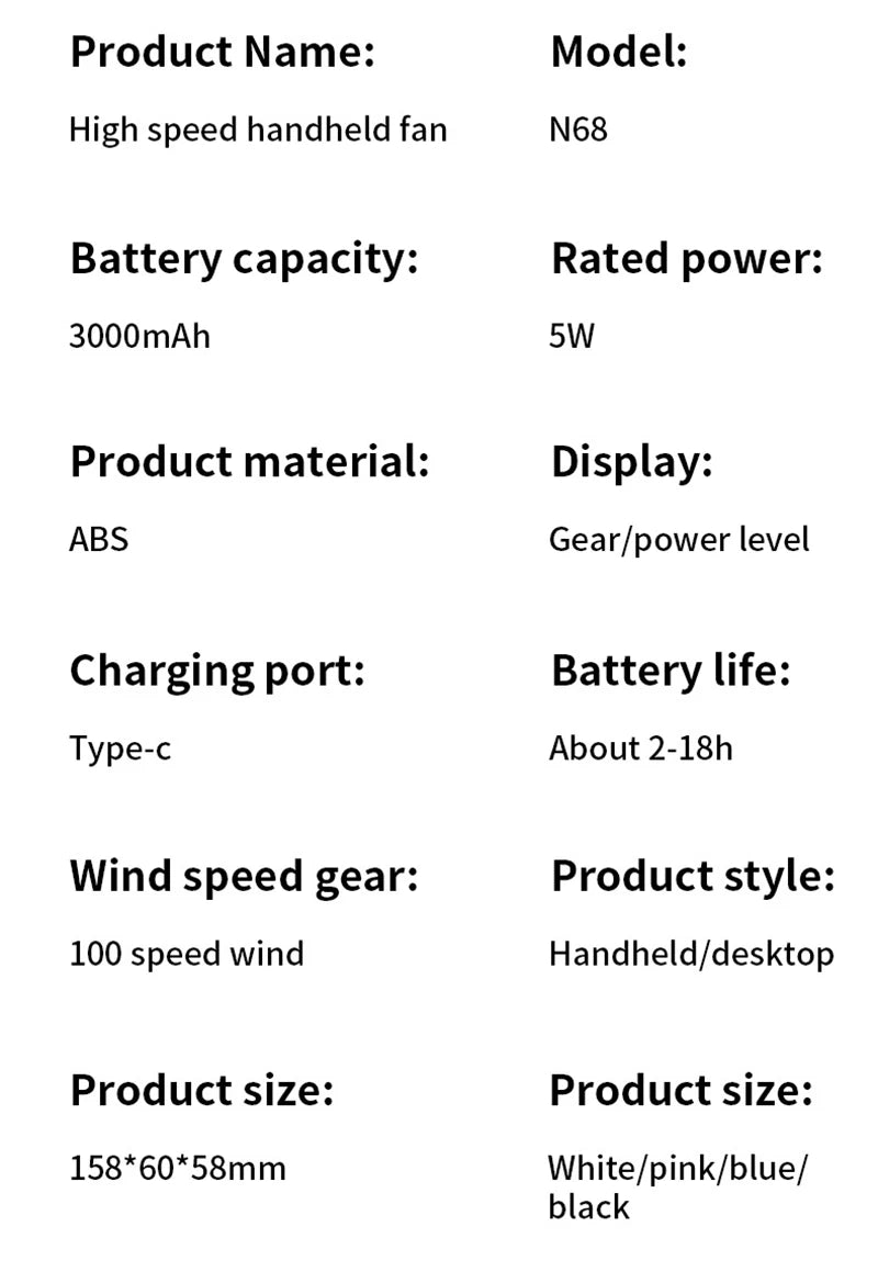 100 Speed High-speed Handheld Fan Usb Rechargeable Mini Portable Charging Turbo Fan Desktop Small Fan Outdoors Travel