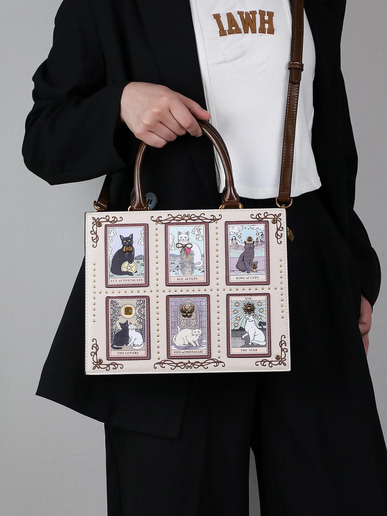 2025 High-end fashion summer new handbag female bag niche design Tarot tile tote bag large capacity Y2K cute cat bag strange win