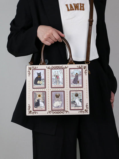 2025 High-end fashion summer new handbag female bag niche design Tarot tile tote bag large capacity Y2K cute cat bag strange win