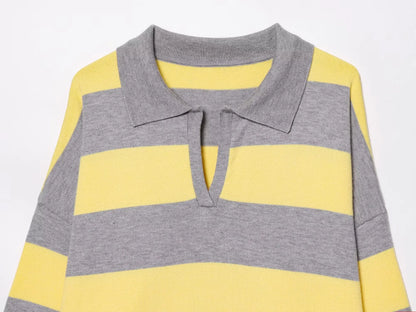 Sweater knitted Pullover Women's Spring 2026 New Fashion Striped Loose Polo neck Warm Women Sweater Chic Youth Holiday Pullover