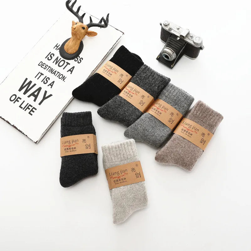Socks Men Super Thicker Solid Sock Merino Wool Rabbit Socks Against Cold Snow Russia Winter Warm Funny Happy Male Socks