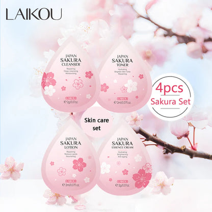 40pcs Face Skin Care Set Cherry Blossom Essence Moisturizing Cream & Collagen Eye Cream & Face Toner & Cleanser Portable Kit