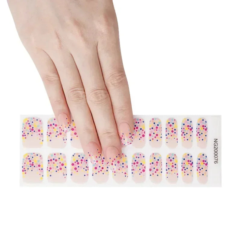 16/20/22Tips Semi-Cured Gel Nail Wraps Full Cover Manicure DIY Waterproof Long Lasting Gel Nail Stickers set for UV Lamp Need