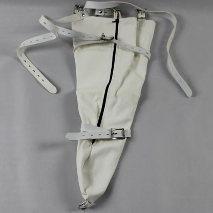 Leather Tight Single Glove Straight Arm Binder Over Shoulder Straps BDSM Bondage Arm Cuffs Zipper Body Harness Adult Roleplay