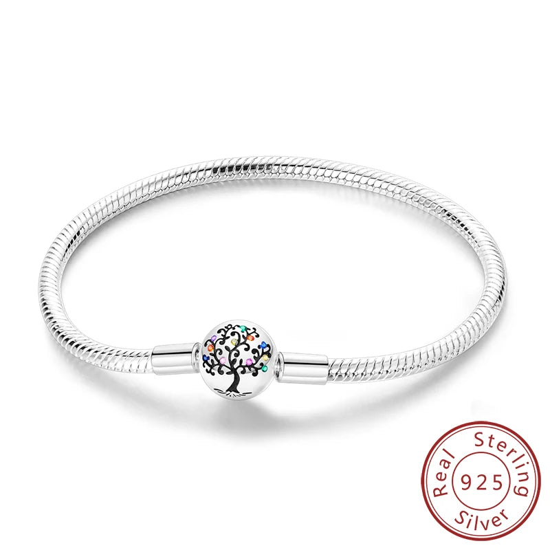 Original 925 Sterling Silver Bracelets 17-20CM Love Heart Flowers Butterfly Charms Beads Bracelet For Women Fashion Jewelry Gift