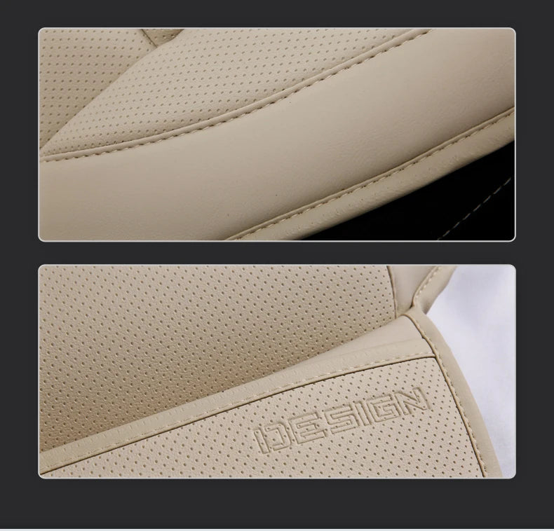 Ergonomic PU Leather Car Seat Cushion with Lumbar & leg Support Ventilated Design Storage Pockets Universal Fit for Most Cars