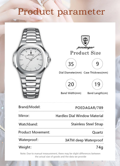 POEDAGAR Top Exquisite Women's Wristwatch Waterproof Luminous Date Fashion Ladies Watches Stainless Steel Quartz Watch For Woman