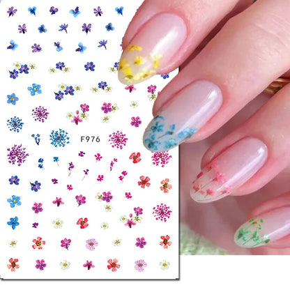 3d Nail Art Decals Spring Booming Violets Lavenders Purple Blue Pink Flowers Butterflys Stickers Decoration For Nail Tips Beauty