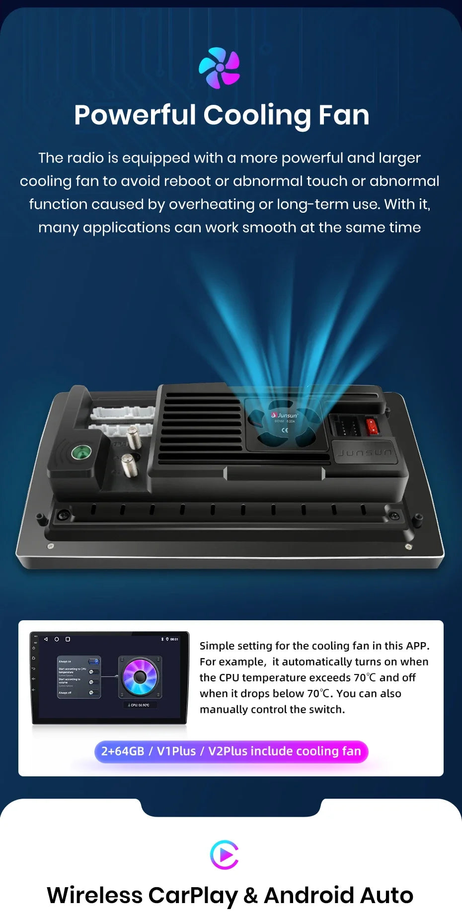 Junsun Wireless CarPlay Android Auto Car Radio for Seat Leon MK2 2005 2006 2007 2008 -2012 2 DIN Multimedia Stereo with Built-in Cooling Fan GPS Navigation SWC Bluetooth FM RDS DSP IPS Screen Car Intelligent Systems 4G WiFi 8