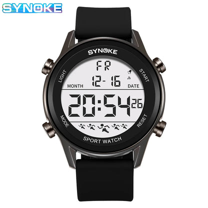 SYNOKE Men Outdoor Sports Multifunctional Waterproof Large Screen Display Luminous LED Digital For Men Fashion Silicon Watch