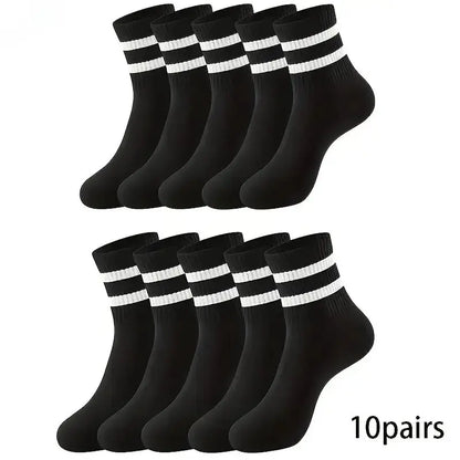6/10/15/20 Pairs Men Socks Spring Autumn Casual Black White Striped Socks Breathable Mid Tube Sock High-quality Round Neck Socks