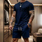 2026 Summer Men's Short Sleeved T-shirt Drawstring Shorts Set Breathable Outdoor Sports Set Men's Daily Fishing Suit