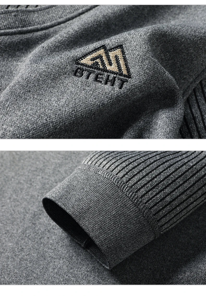Men's Fleece Lined Sweater Polo Collar Pullover Tops Fashion Business Causal Pullovers Korean Slim Fit Thick Winter Clothes