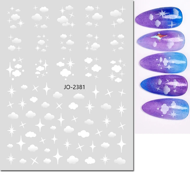 3d Nail Art Stickers Red Black White Love Hearts Stars Clouds French Full Tips Adhesive Nail Decals Slider For Manicure
