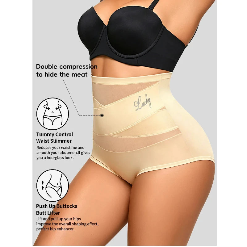 Hot Sale High Waisted Women's Panties Breathable Mesh Cross Tummy Cinching No Trace Triangle Panties Tummy Tuck Shaper