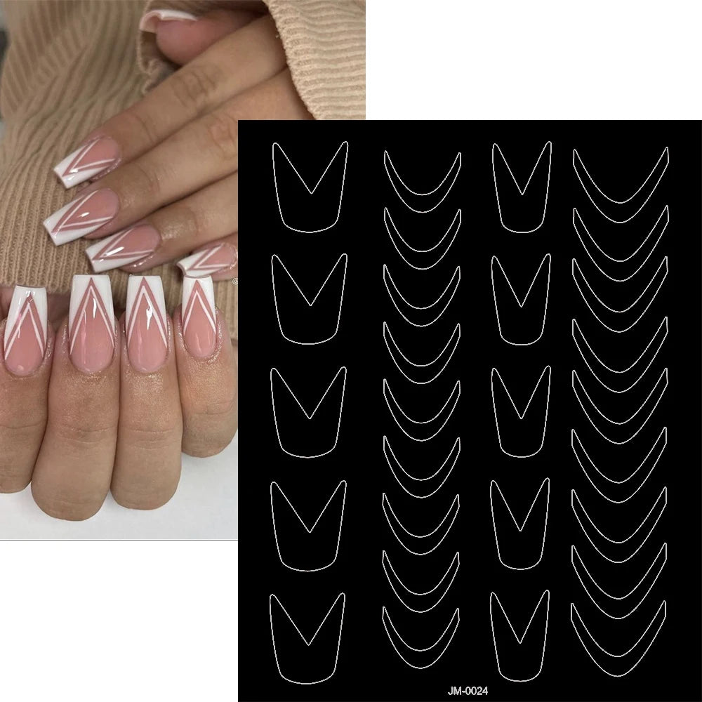 1pcs Curved French Lines Nail Art Stencils Stickers V-shaped Pattern Classic French Nail Decals Drawing Line Aid Nail Sticker To
