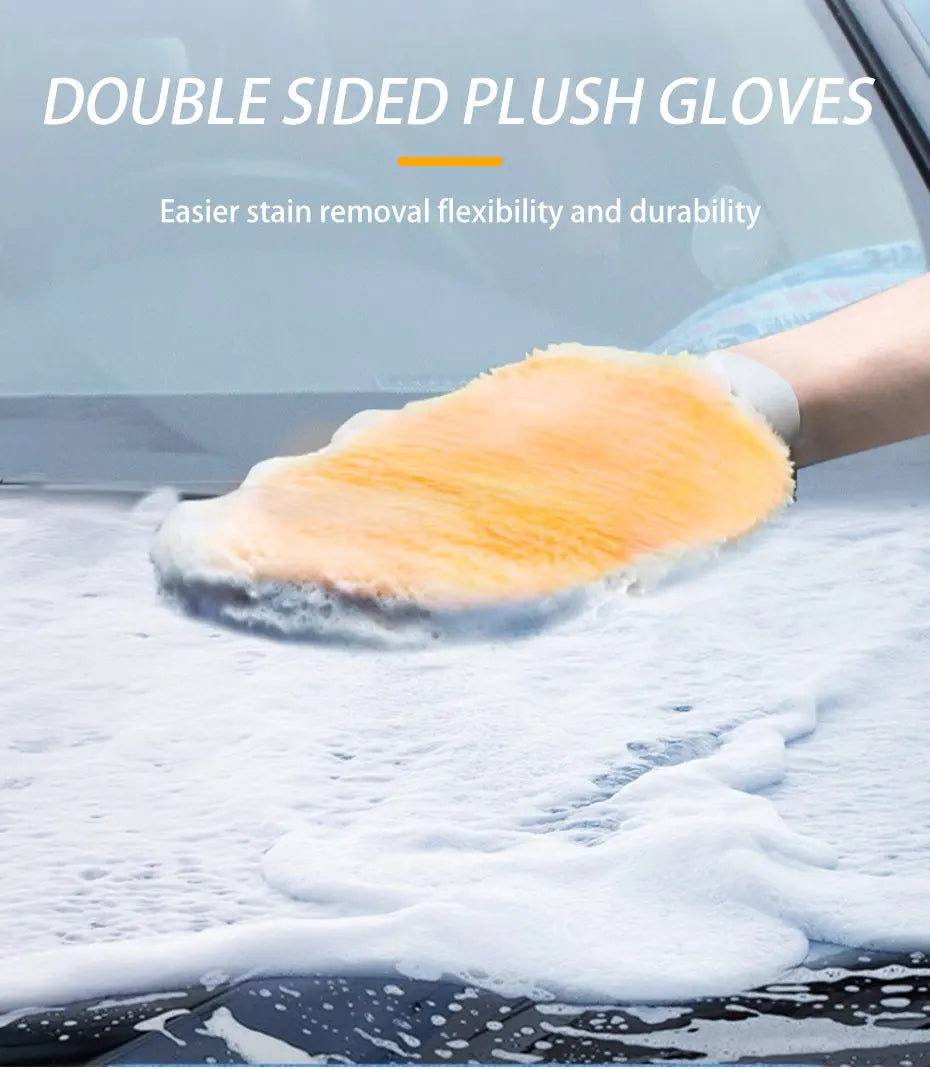 SEAMETAL Waterproof Car Wash Microfiber Gloves Soft Thickened Wool Plush Car Cleaning Mitt Double-faced Glove Car Wash Supplies