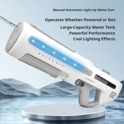 Electric Water Gun Powerful Automatic Squirt Toy Summer Beach Pool Outdoor Game Dual Mode Manual Water Blaster with LED Light