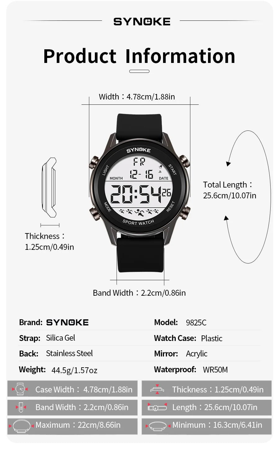 SYNOKE Men Outdoor Sports Multifunctional Waterproof Large Screen Display Luminous LED Digital For Men Fashion Silicon Watch